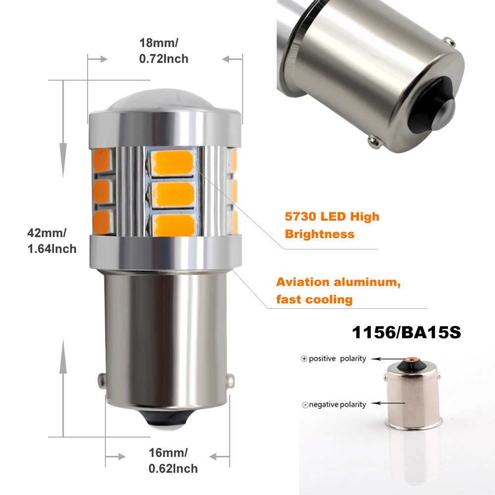 1156 P21W BA15S светодиодный лампы 5730 SMD 18 12V Янтарная желтая лампа Автомобильные фары