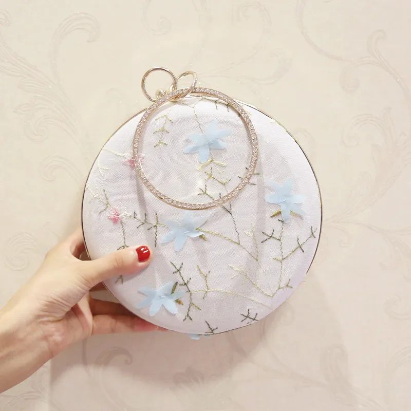 2018 розовая синяя Цветочная кружевная круглая вечерняя сумка белая цепочка на