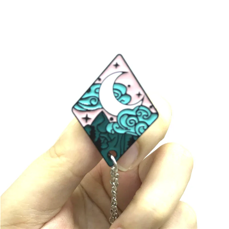 New double brooch chain rocket planet series mountain river series brooch badge fantasy landscape night view badge jewelry denim