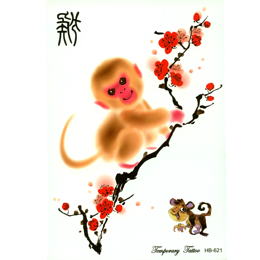 

3pcs Cute Funny monkey Water Transfer Tattoo Stickers Chinese Zodiac Tattoo Designs Waterproof Fake Tattoos