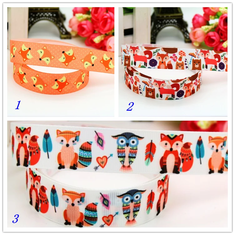

7/8'' Free shipping fox owl printed grosgrain ribbon hair bow headwear party decoration wholesale OEM 22mm H5517
