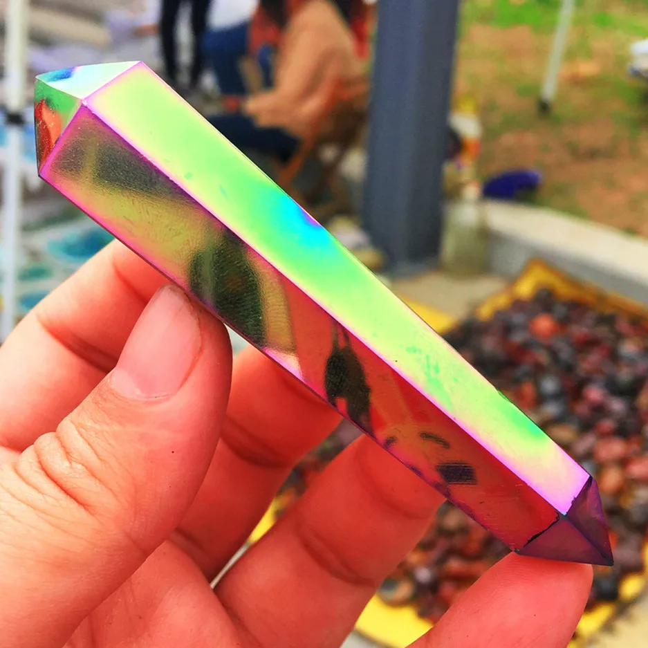 1pcs Rare and beautiful blue + purple flame halo quartz carved double pointed column crystal clusters | Дом и сад