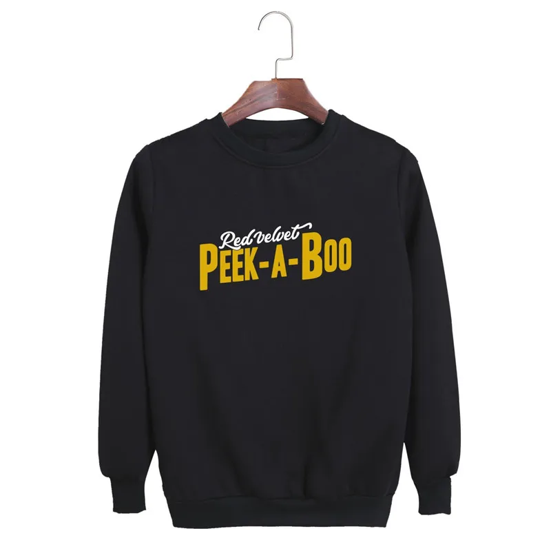KPOP Корейская мода красный бархатный альбом идеальный бархатный Peek-A-Boo с круглым вырезом хлопковые толстовки пуловеры толстовки PT648 - Цвет: Black
