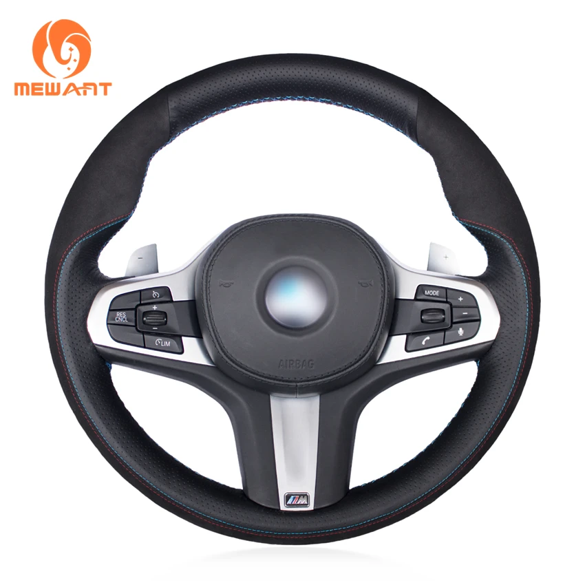 

MEWANT Black Genuine Leather Suede Car Steering Wheel Cover for BMW M Sport G30 G31 G32 G20 G21 G14 G15 G16 X3 G01 X4 G02 X5 G05