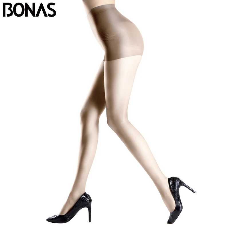 Женские прозрачные колготки BONAS 15D однотонные черные нейлоновые из полиэстера|nylon