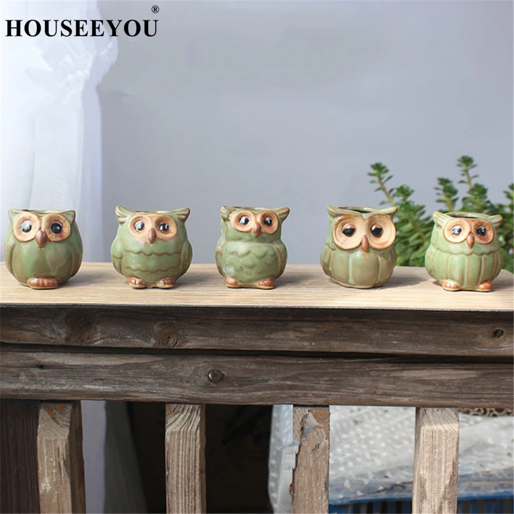 Керамические мини горшки в форме совы 5 шт.|Вазы| |