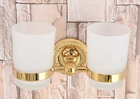 wall mounted luxury gold color brass bathroom toothbrush holder set bathroom accessory dual glass cup mba598