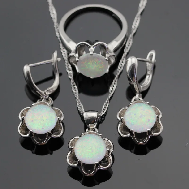 Австралия белый опал цветок Серебряный цвет Ювелирные наборы для женщин