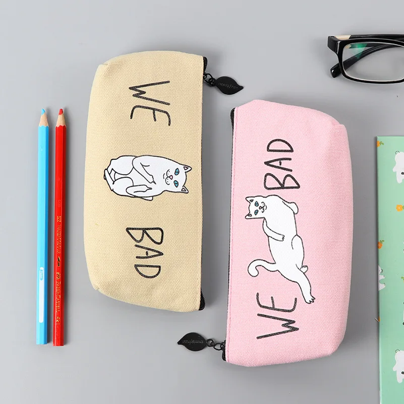 Чехол для карандашей с белым котом прозрачный сетчатый офисный студенческий