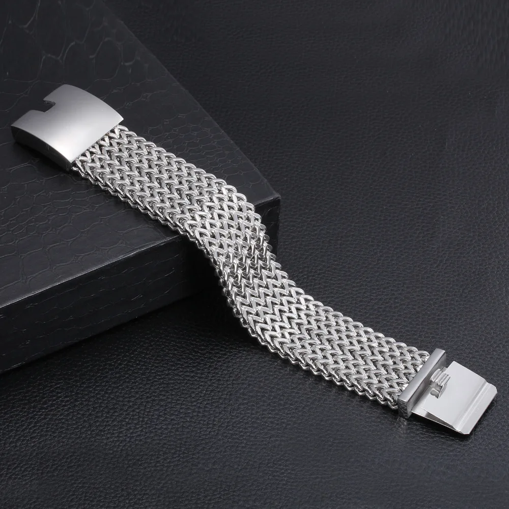 Крупный тяжелый мужской подарок 30 мм полированный Байкерский браслет из