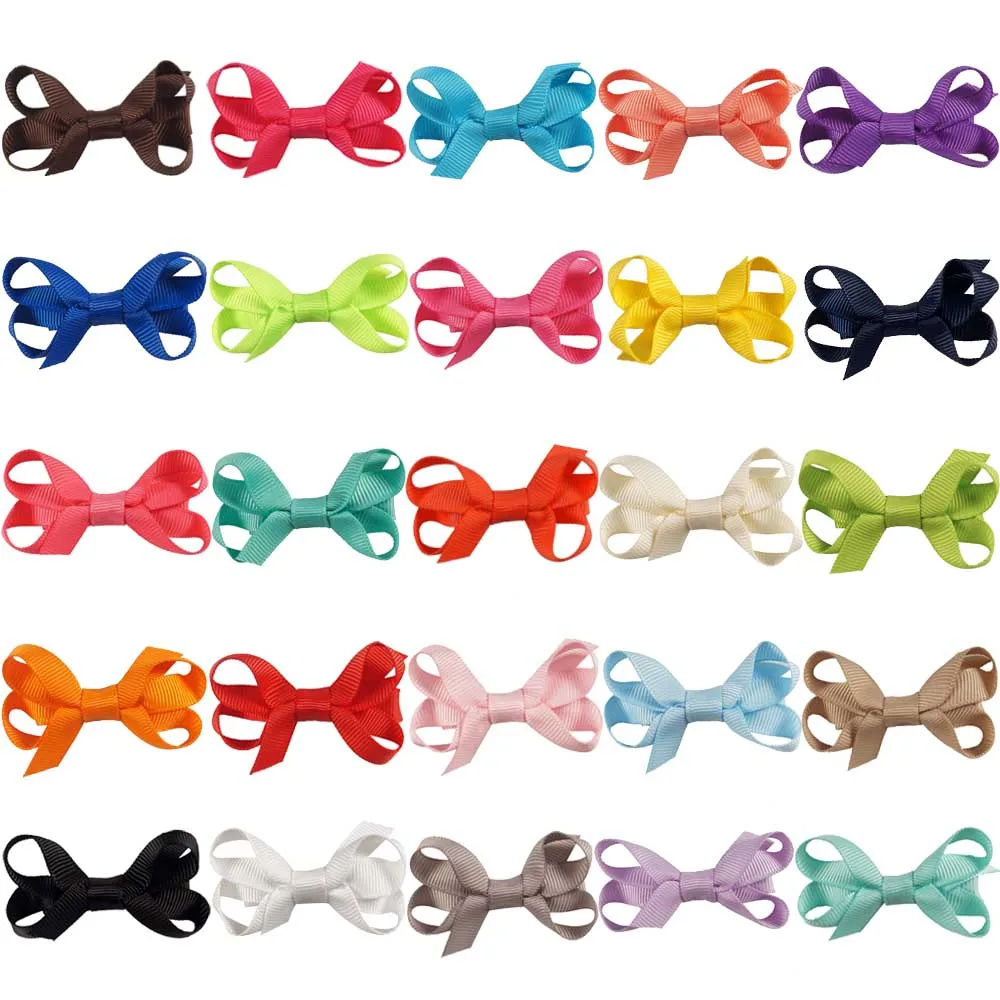 2 Pcs/lot 2&quot Small Mini Solid Hairbows Sweet Grosgrain Ribbon Hairgrips Simple Soft Hairbow For Kids Hairpins Hair Accessories |