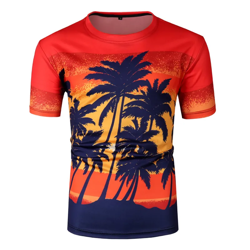 Мужская и женская Гавайская футболка с 3D принтом кокосовой пальмы Летняя Пляжная