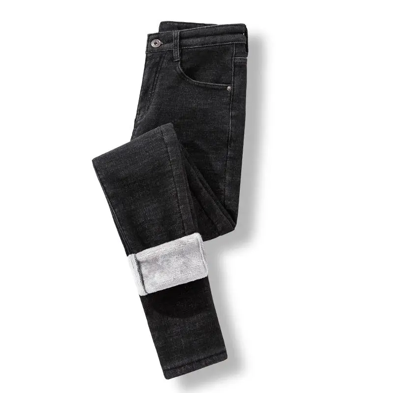 Black Style 1 Плюс бархатные джинсы для женщин в стиле бойфренд толстые теплые зимние джинсы женские джинсовые узкие брюки Повседневная Уличная одежда джинсы с высокой талией Q1639 - Цвет: Black Style 1
