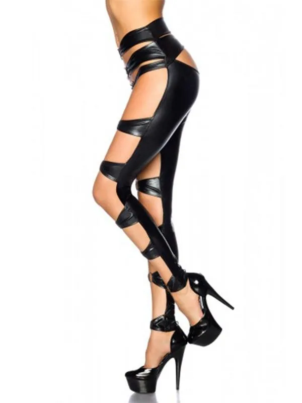 Черные Соблазнительные леггинсы из искусственной кожи женские облегающие