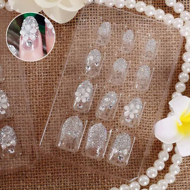 24 шт 3D цветок дизайн DIY Искусственные ногти короткий размер накладные ногти искусство советы с клеем женские прозрачные красота поддельные ногти