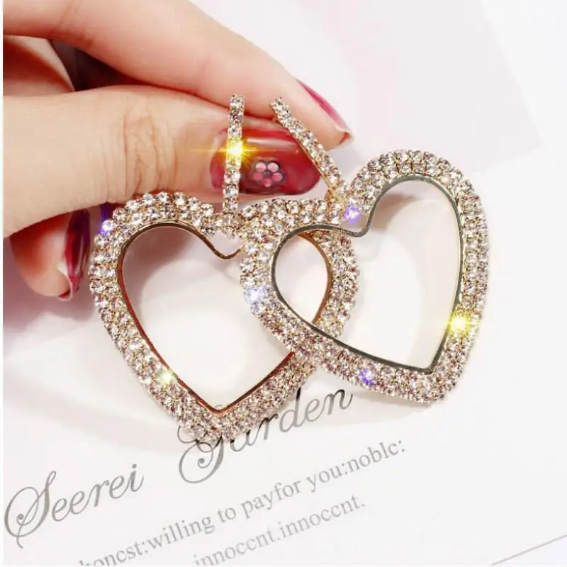 SD38 Gold Корейские серьги в форме сердца со стразами квадратные геометрические Висячие серьги для женщин модные ювелирные аксессуары прекрасные подарки - Окраска металла: SD38 Gold