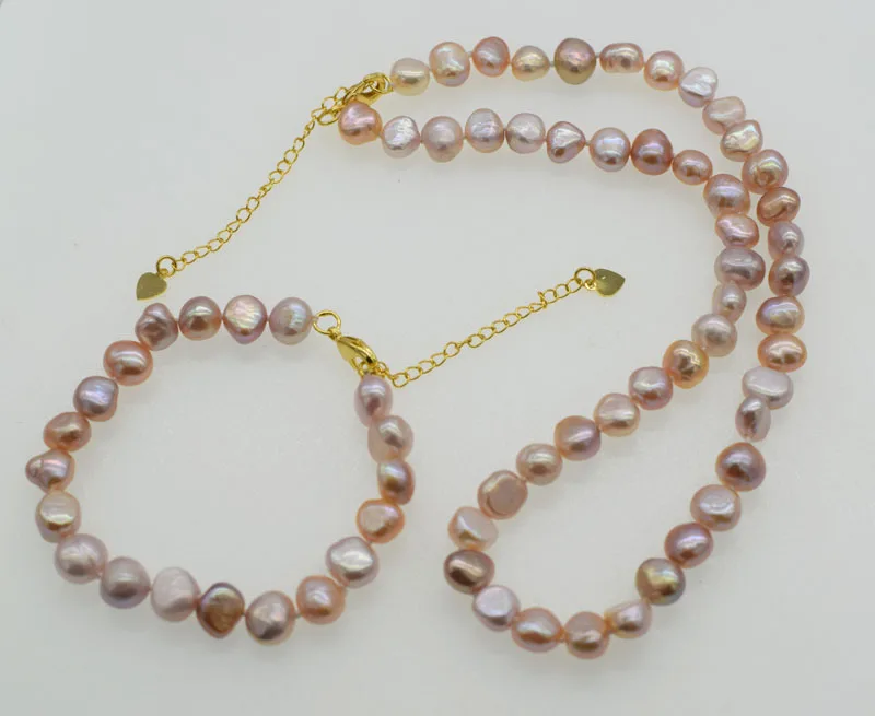 one set freshwater pearl purple baroque 7-9mm necklace bracelet 17inch wholesale beads nature FPPJ | Украшения и аксессуары