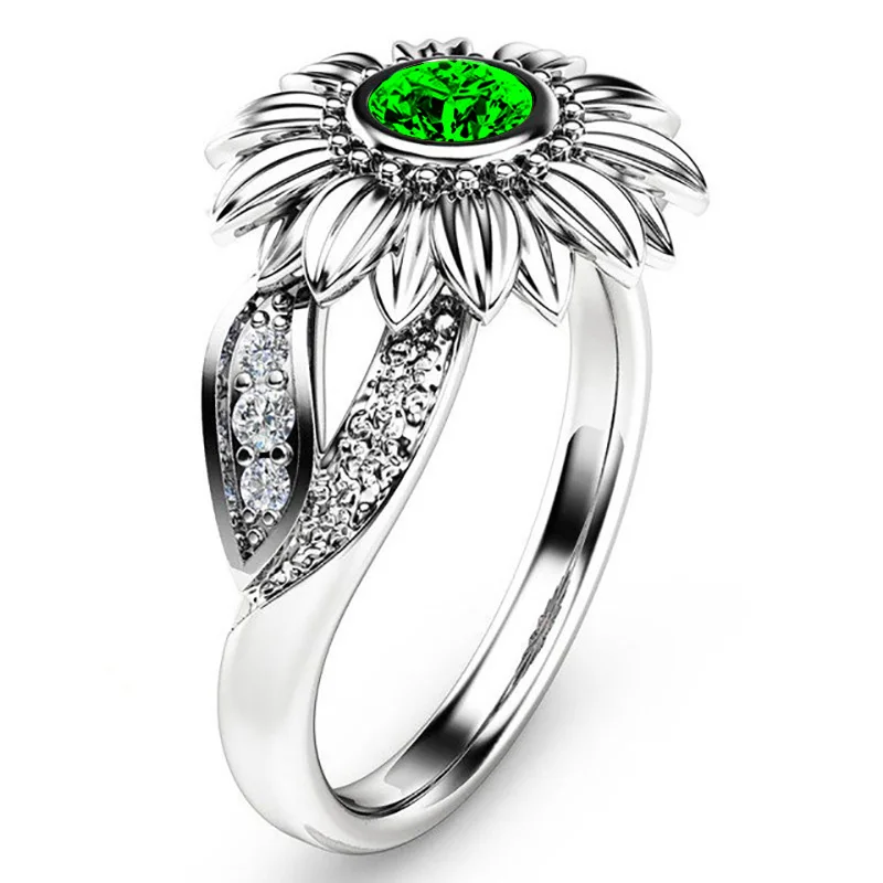 Silver Green Гипоаллергенное изящное Новое поступление 9 цветов Горячая Распродажа обручальные кольца с кристаллами подсолнуха изысканные 1 шт уникальные - Цвет основного камня: Silver Green
