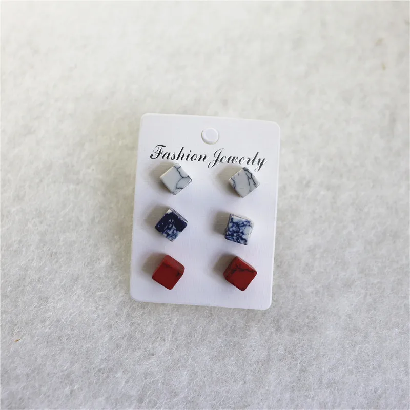 3 пары/карты новая Корейская версия простых треугольных сережек в форме коробки с