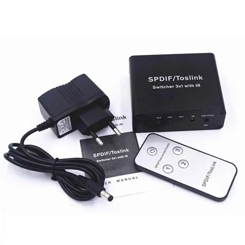 Цифровой оптический аудиопереключатель Toslink SPDIF 3x1 с дистанционным управлением