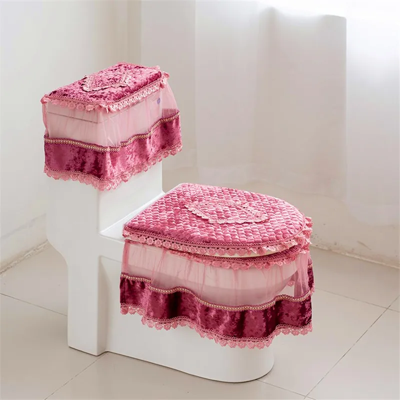 J Кружева 3 шт набор крышку унитаза П-образный пальто Home Decor Ванная комната туалет коврики Ванная комната украшения Туалет крышкой крышка - Цвет: J