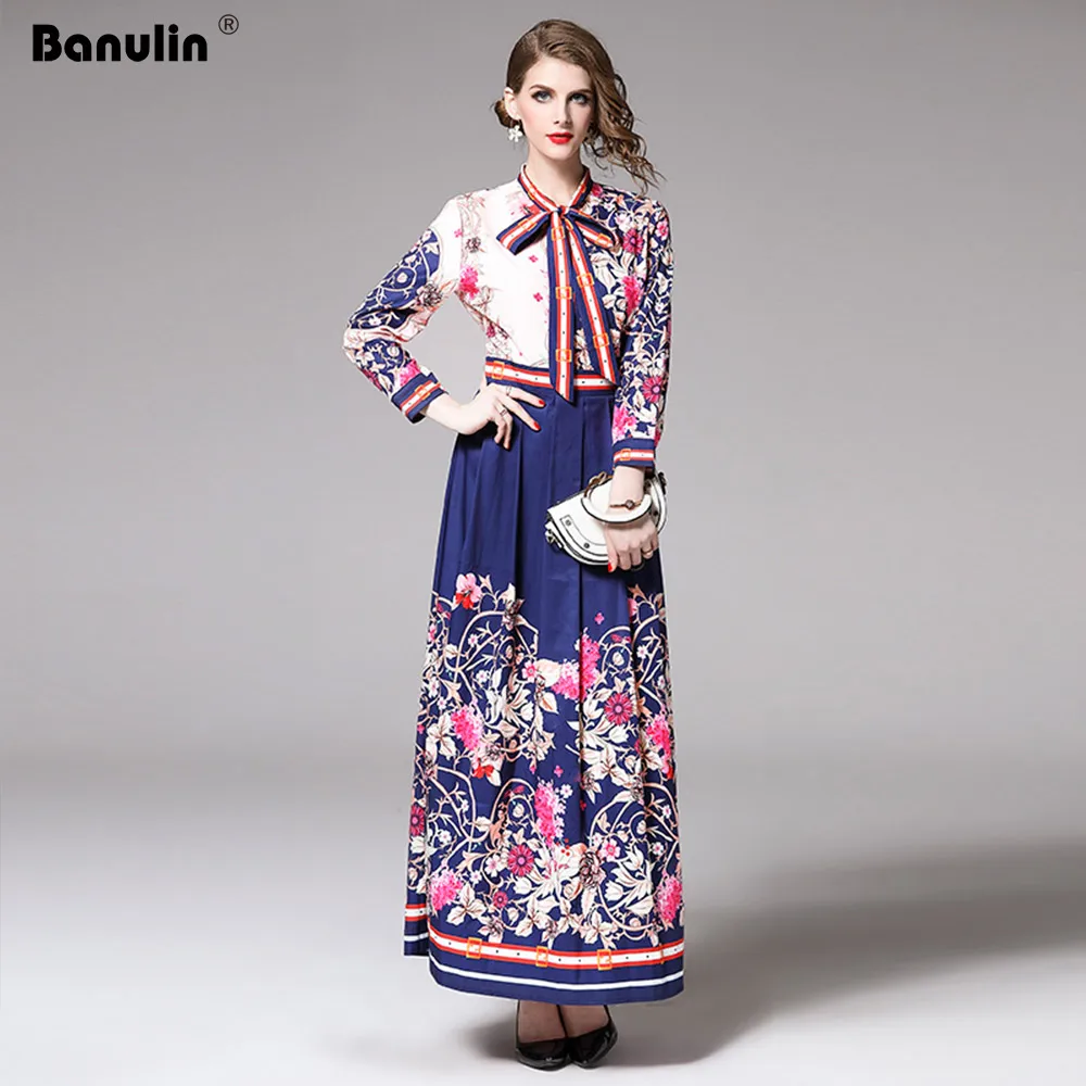 Banulin Новая мода подиумное длинное платье для женщин с длинным рукавом воротником