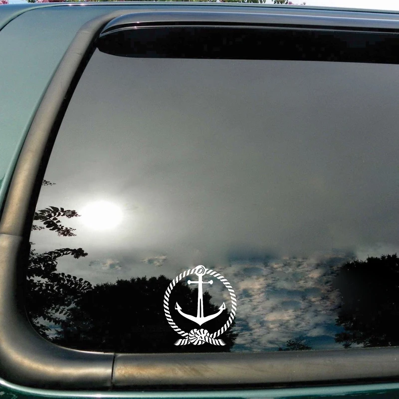 Интересная виниловая наклейка QYPF 12 8*14 2 см для окон автомобиля с якорем и веревкой