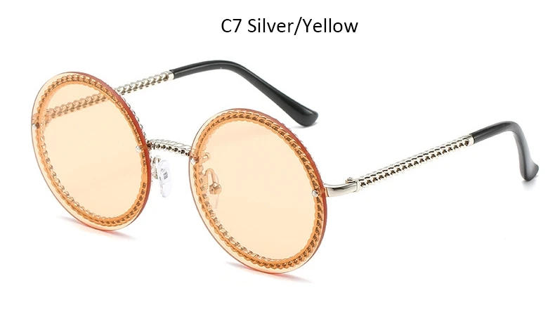 Silver Yellow Модные круглые женские очки, винтажные Роскошные брендовые солнцезащитные очки без оправы, женские высококачественные градиентные женские солнцезащитные очки - Цвет линз: Silver Yellow