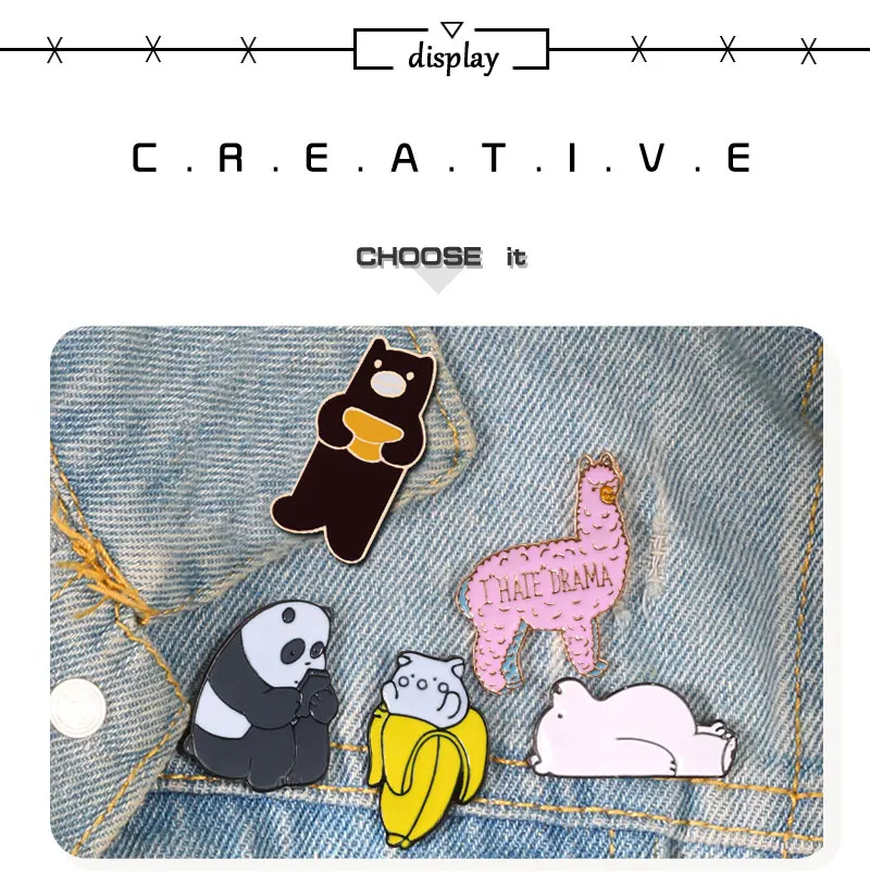 1 PC Animal Brooches Pin Badges Panda Ice Bear Banana sheep Eating melon cute Lapel denim Hat metal enamel Pins Icons jewelry