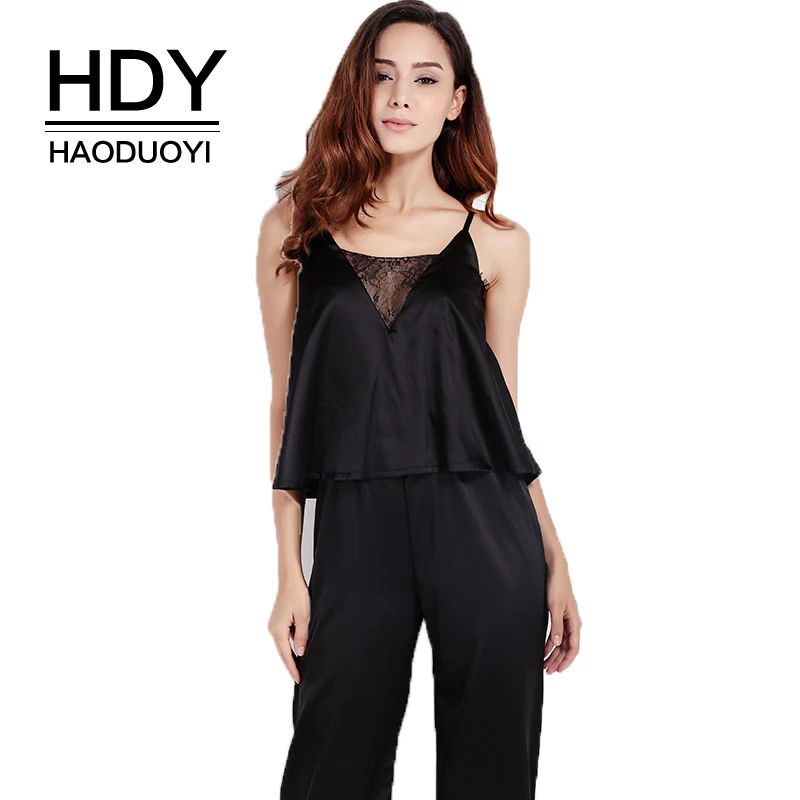 Женский кружевной комбинезон HDY Haoduoyi черный без рукавов с открытой спинкой|jumpsuit