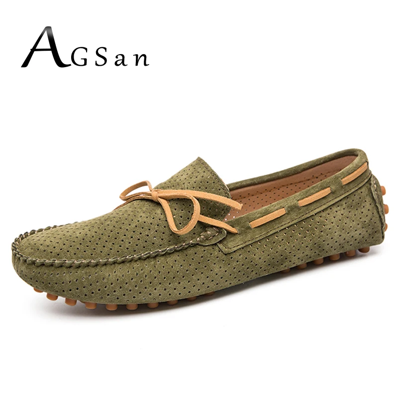 AGSan Breathable Suede Leather Men Loafers Big Size Slip On Casual Shoes Moccasin Italian Driving Boat | Обувь