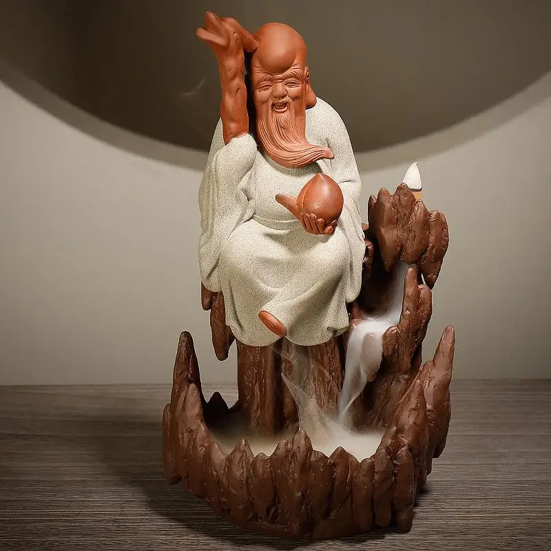 

Chinese Buddha Backflow Incense Burner Wierook Waterval Ceramic Incense Burner Purple Sand Incense Cone Sticks Holder Home Decor