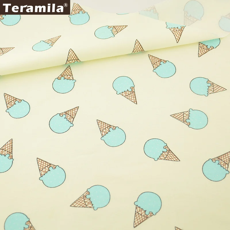 2016 New Arrivals Light Green Ice scream Designs 100% Cotton Beige Fabric Twill Fat Quarter Home Textile Material Bedding|material lights|material
