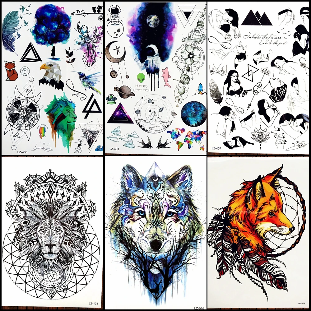 

Акварельная Татуировка «Галактика», олень для девушек, временная татуировка, геометрические лосяные водонепроницаемые Имитационные татуи...