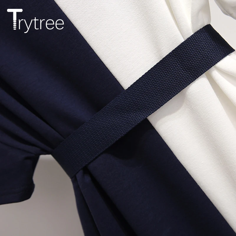 Trytree 2020 Summer Women Dress Casual Sequined Print Cat O-Neck Mini T shirt dresses Cotton Polyester Belt Loose Straight | Женская