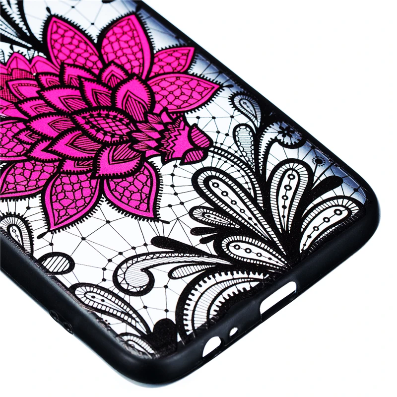 For Samsung Galaxy J8 Case Black Lace Rose Flower Relief Phone 2018 EU Cover Fundas |