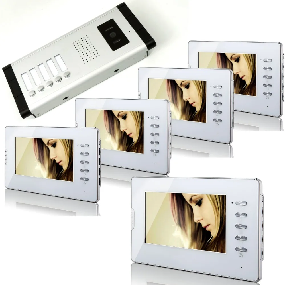 High Quality One to Five Video Doorphone Kit Configuration,Professional Smart Home 7 inch Display 1V5 Video Intercom Phone D105b