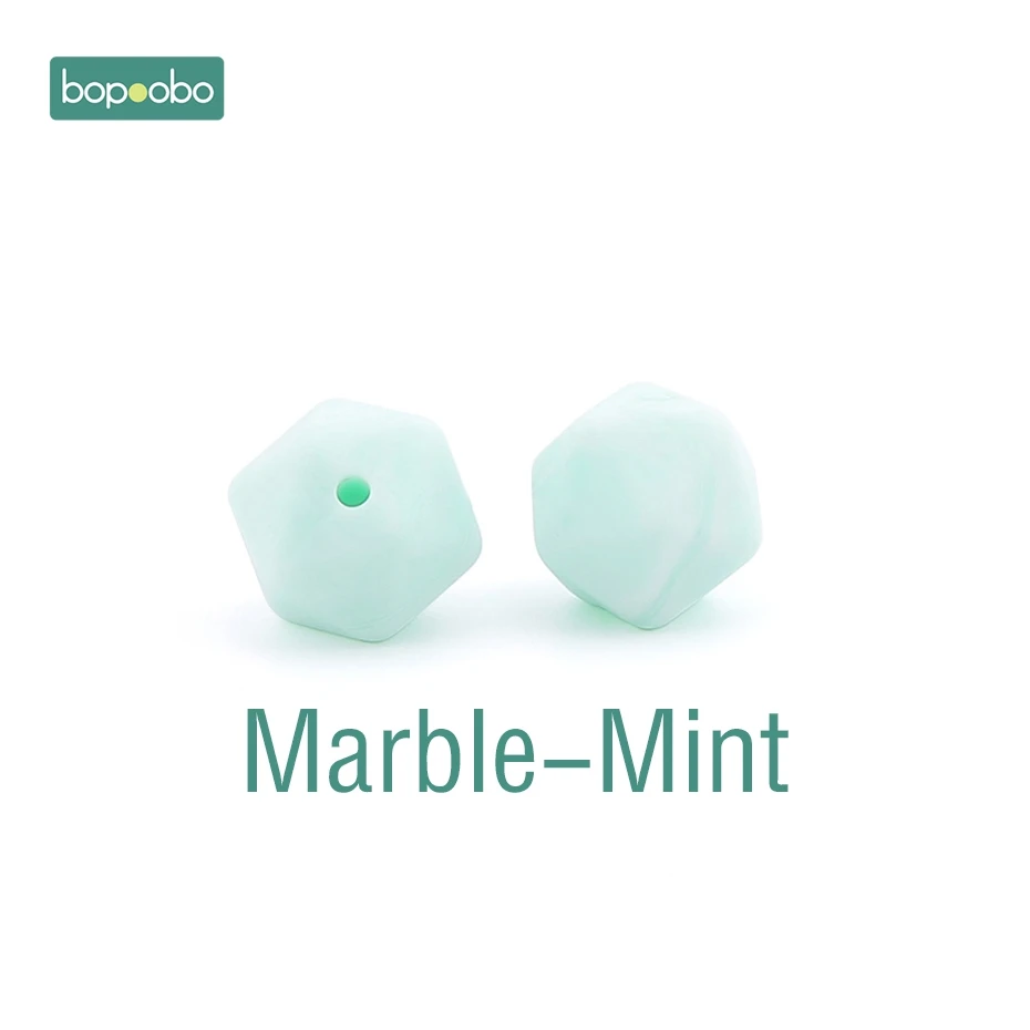 Marble-Mint Bopoobo 10 шт. 14 мм шестигранные силиконовые бусины детский Прорезыватель экологичный BPA Бесплатно Детские Прорезыватели для прорезывания зубов, цепочки, бусины для малышей - Цвет: Marble-Mint