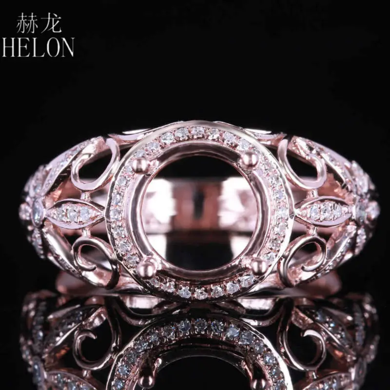 

HELON 7-8 мм круглая огранка Твердое 14 к розовое золото паве натуральный бриллиант полукрепление женское кольцо для помолвки Свадебные ювелирн...