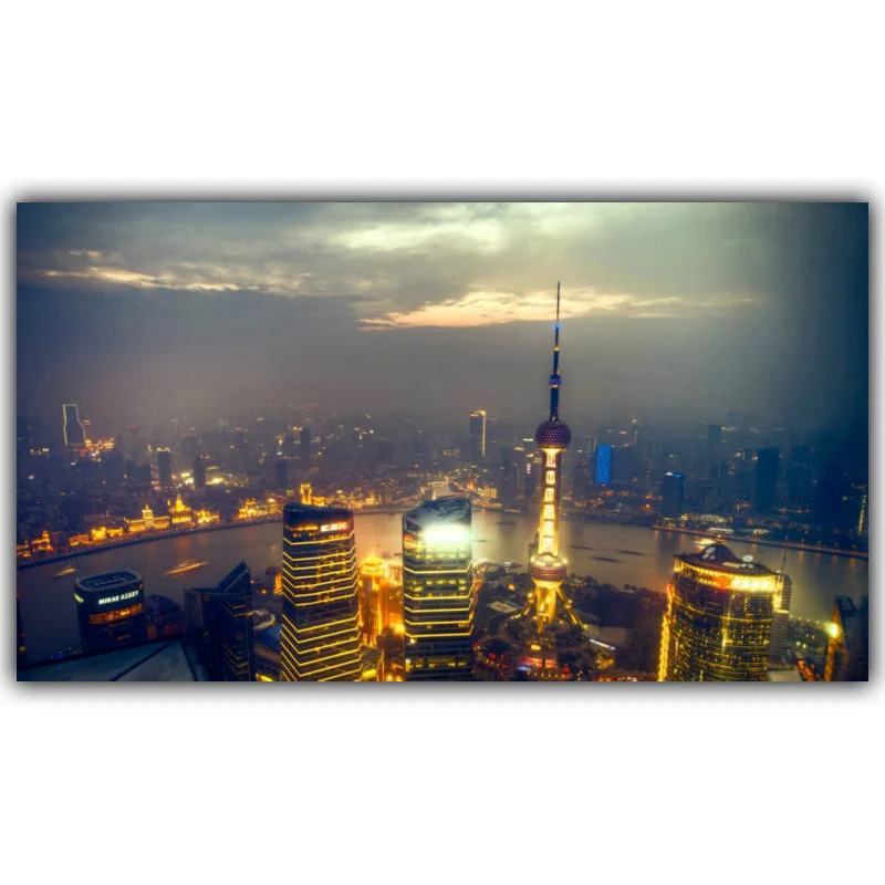 Нью-Йорк Hong Kong World City Building Night Пейзаж Плакат Печать шелковая ткань украшение дома обои - Цвет: FJ284