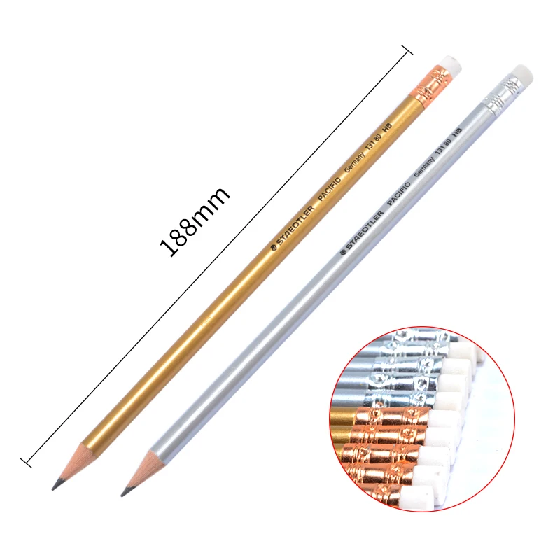12 ручек в коробке STAEDTLER Золотой и Серебряный полюс с резиновой головкой карандаш