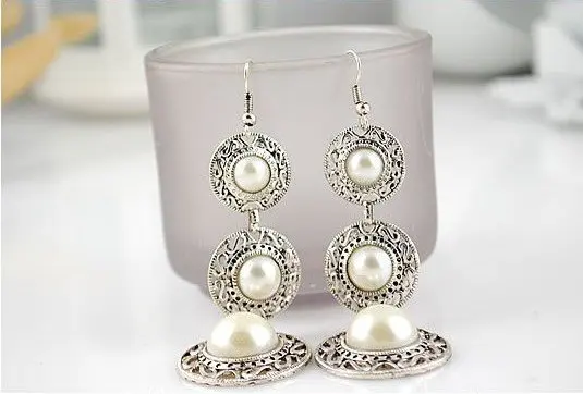 Модные висячие серьги новый стиль ретро благородные женские 3 круга белые с