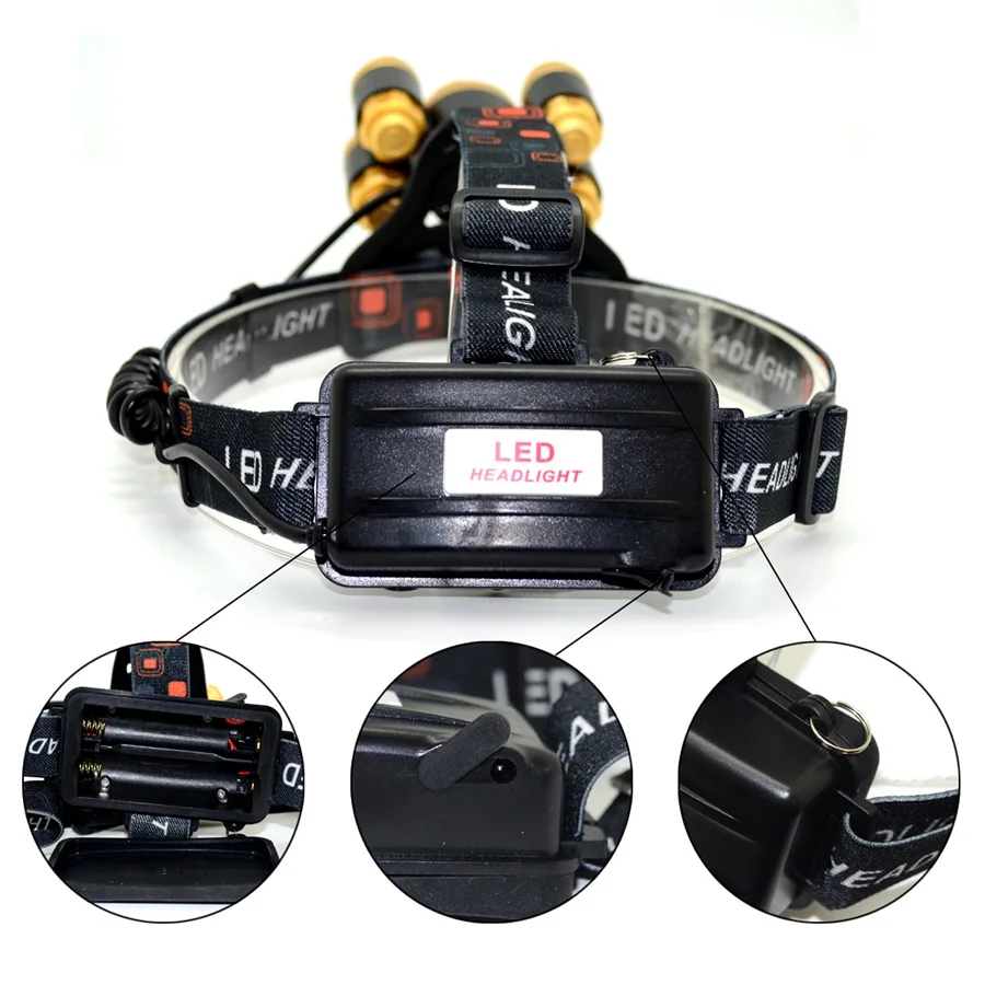 T6+XPE LED Headlight 16000lm Zoomable Head Lamp 5leds Headlamp Light Tube Torch Flashlight+Car Charger+18650 Batteries | Лампы и