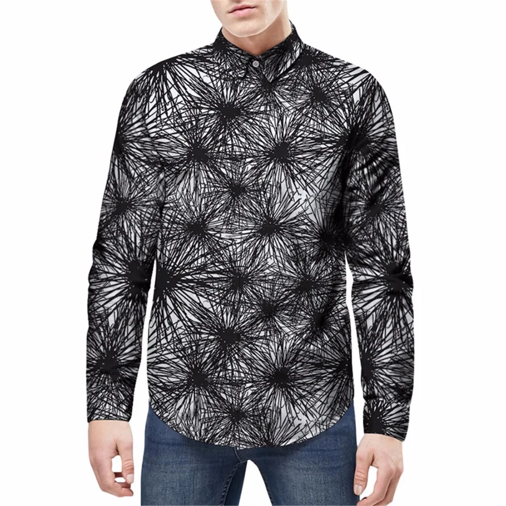 2018 Новые мужские туфли стильные рубашки морские ежи 3D принтом Slim Fit с длинным