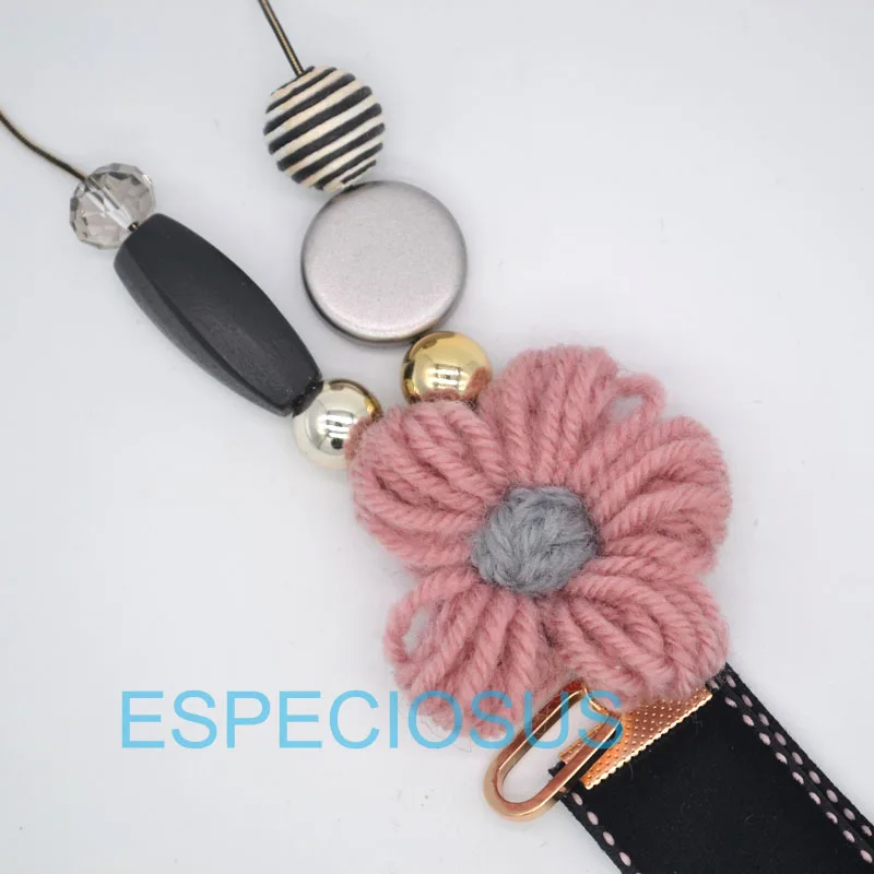 Элегантная женская бижутерия розовая шерстяная пряжа цветочный кулон с кожаным