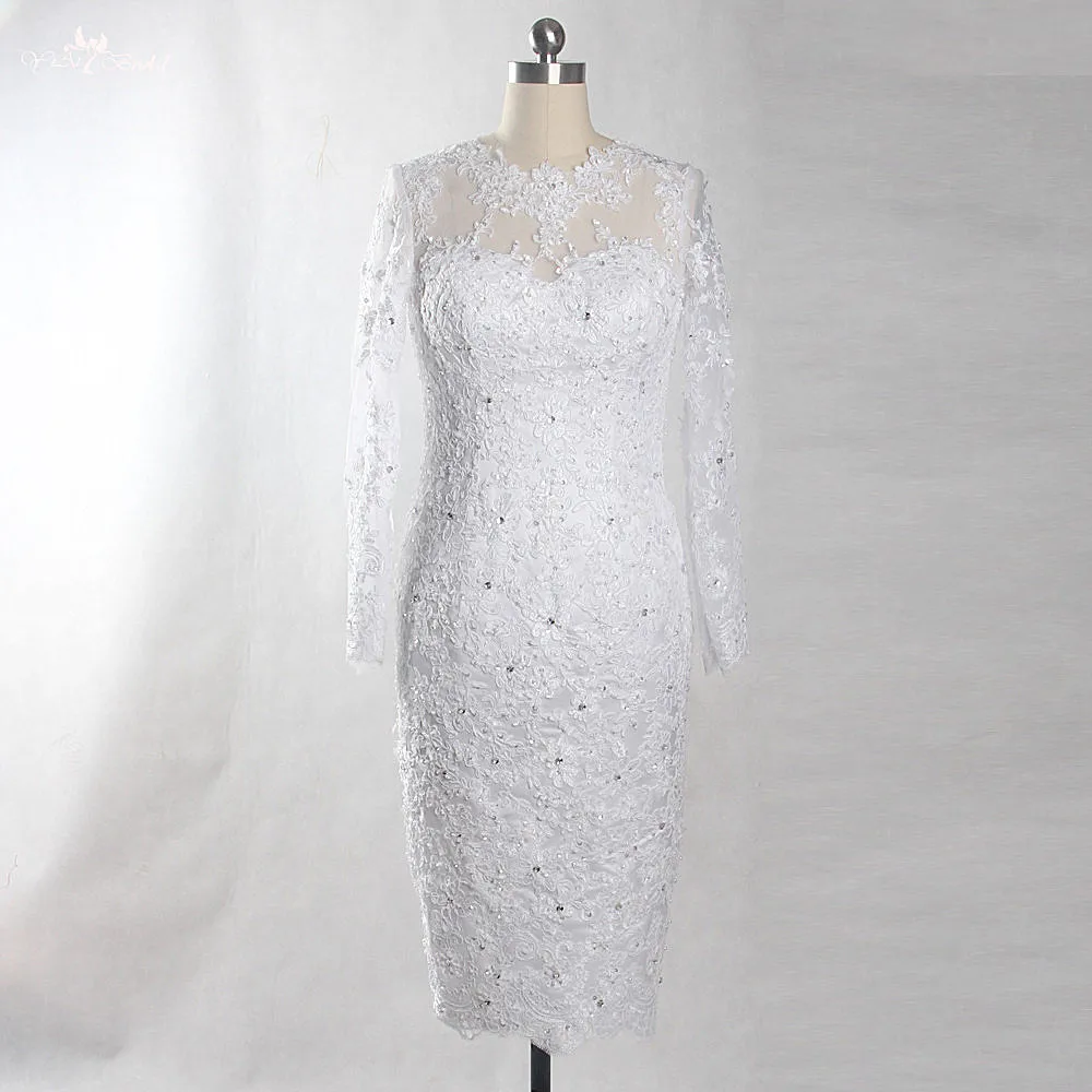 RSW1422 Yiaibridal Фото работы белое кружевное платье с длинным рукавом и о вырезом|lace short