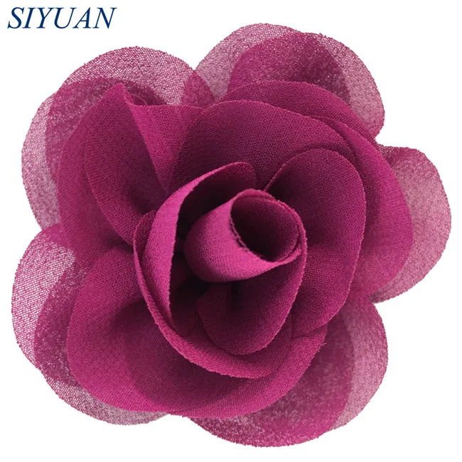 1-fushia 10 шт./лот, 6 см, гофрированный Шифоновый Цветок, заколки для волос "сделай сам", аксессуар, свадебное украшение, повязка на голову с цветами, аксессуары TH256 - Цвет: 1-fushia
