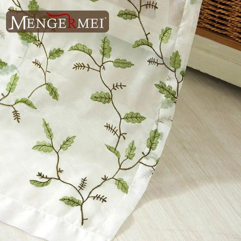 MENGERMEI узор листьев Curtians вышитые Элегантные прозрачные тюлевые шторы с листьями