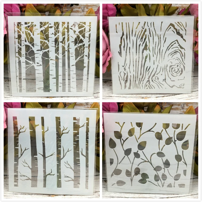

4Pcs/Set 5" Wooden Tree DIY Layering Stencils Wall Painting Scrapbook Coloring Embossing Album Decorative Paper Card Template