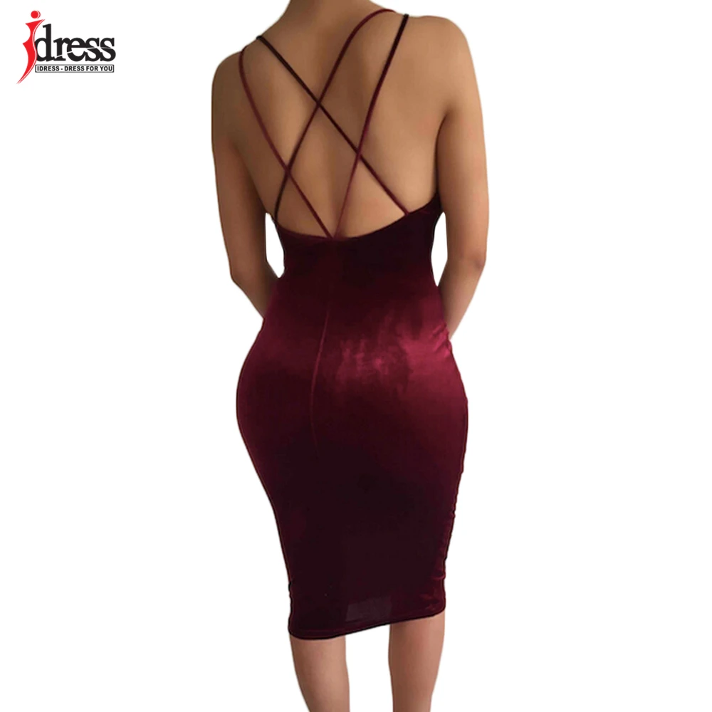 Женское бархатное платье без рукавов IDress темно-зеленое/винно-красное/ярко-синее